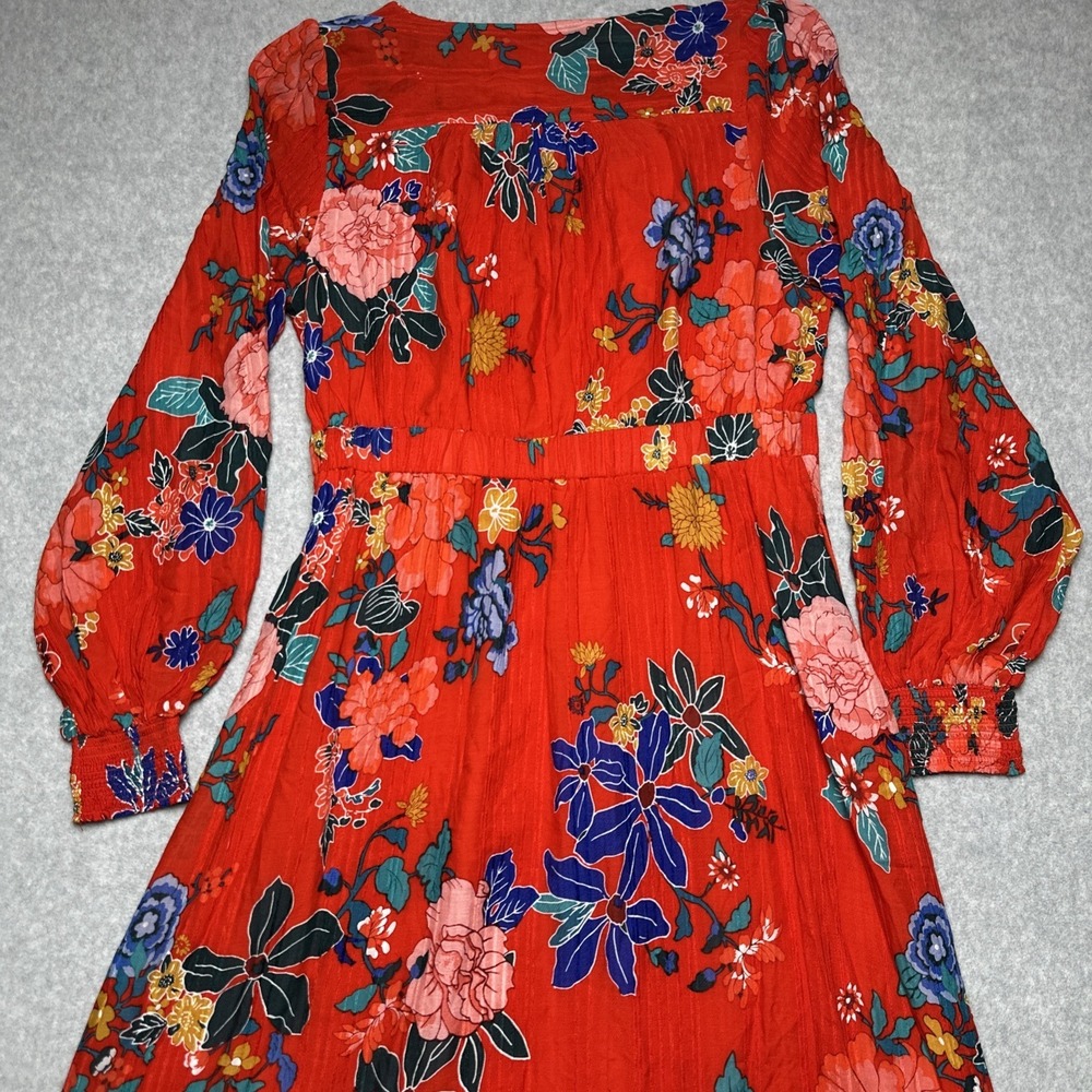 Anthropologie Boswell Textured Wrap Tunic Dress Red Floral Woman's Sz 12 - Picture 7 of 12